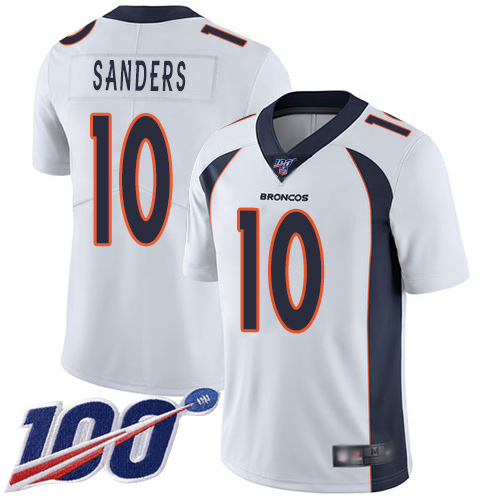Men Denver Broncos #10 Emmanuel Sanders White Vapor Untouchable Limited Player 100th Season Football NFL Jersey->denver broncos->NFL Jersey